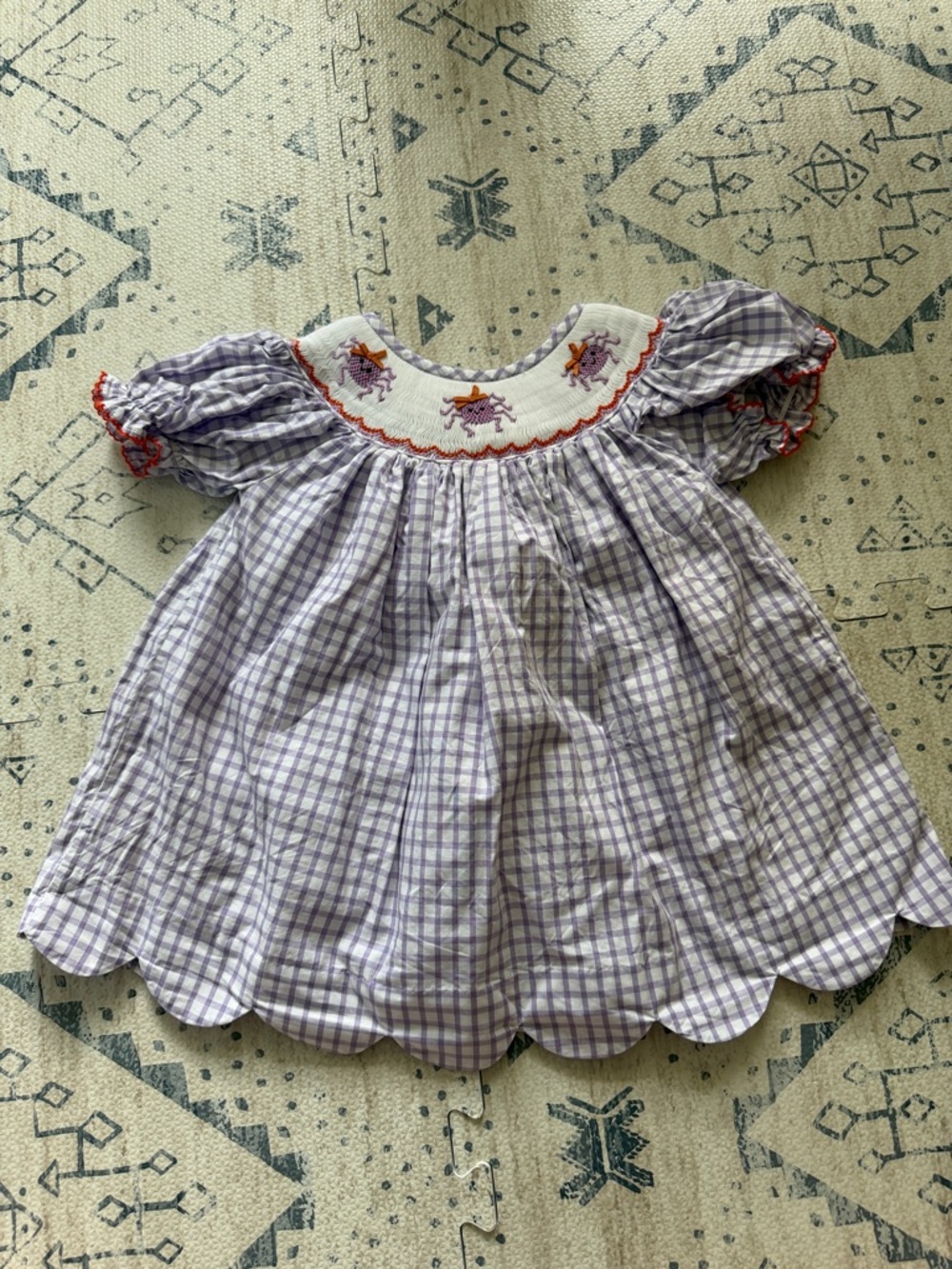 Smocked Spider Lavender Gingham Dress for Kids - Halloween